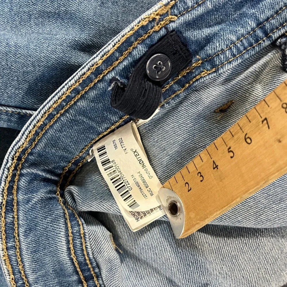 Zara Wide Leg Jeans Women 13-14 Blue High Rise Raw Hem Adjustable 26 in Waist - Picture 10 of 11